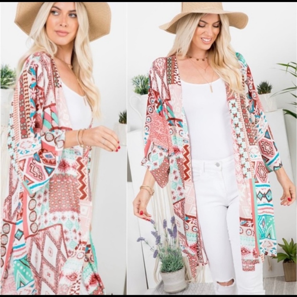 New! Boho Patchwork Beautiful Colors Kimono Cover Up